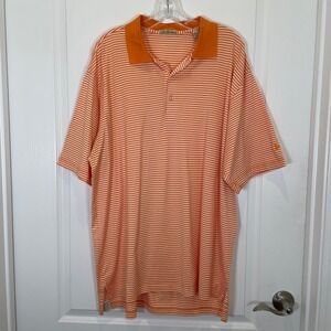Peter‎ Millar Orange White Striped Polo Shirt Golf Fish Logo Cotton XL